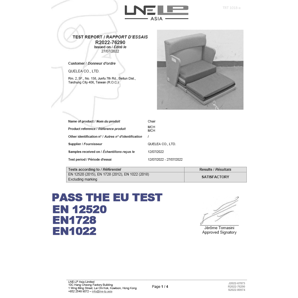 Quelea meditation chair passed the EN test report