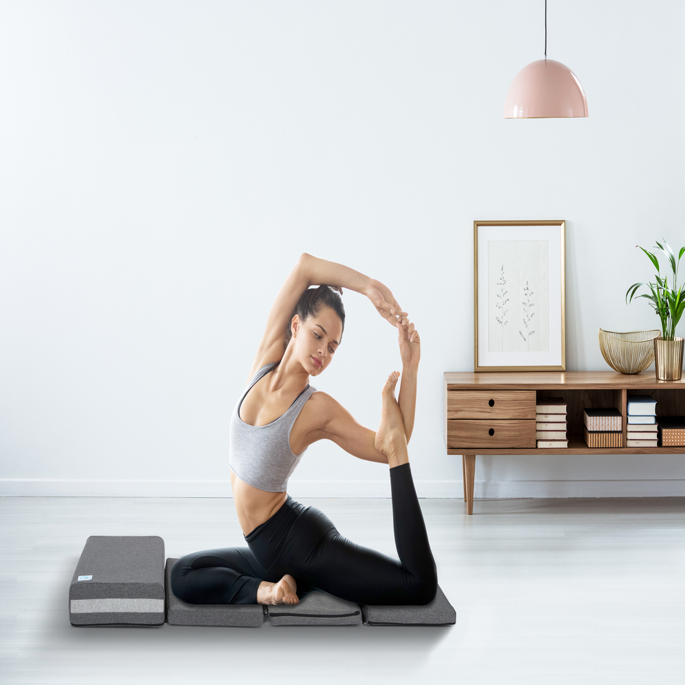 The yoga and stretch on the meditation cushion