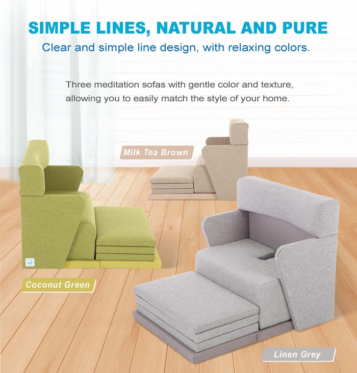 three different color of meditation chair and meditation sofa